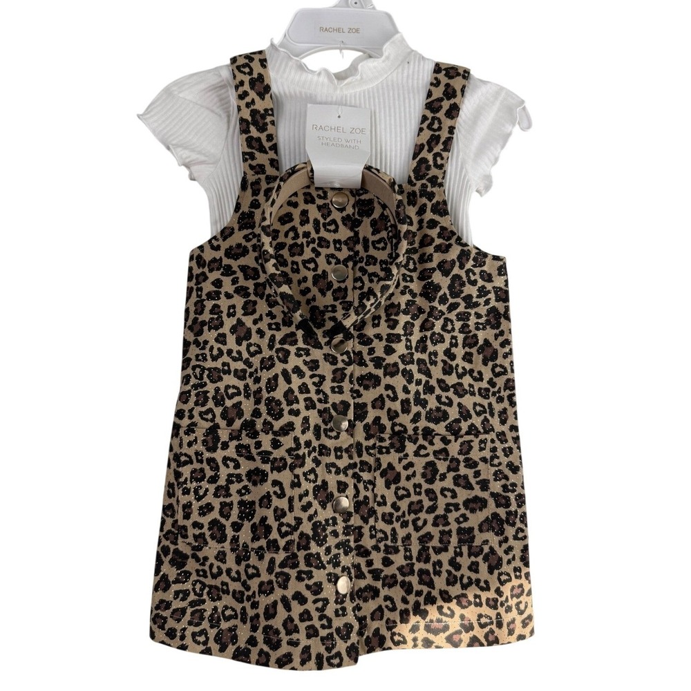 Rachel Zoe‎ Kids 3pc Set Leopard Jumper Dress Mock Neck Top Headband Size 4 NEW